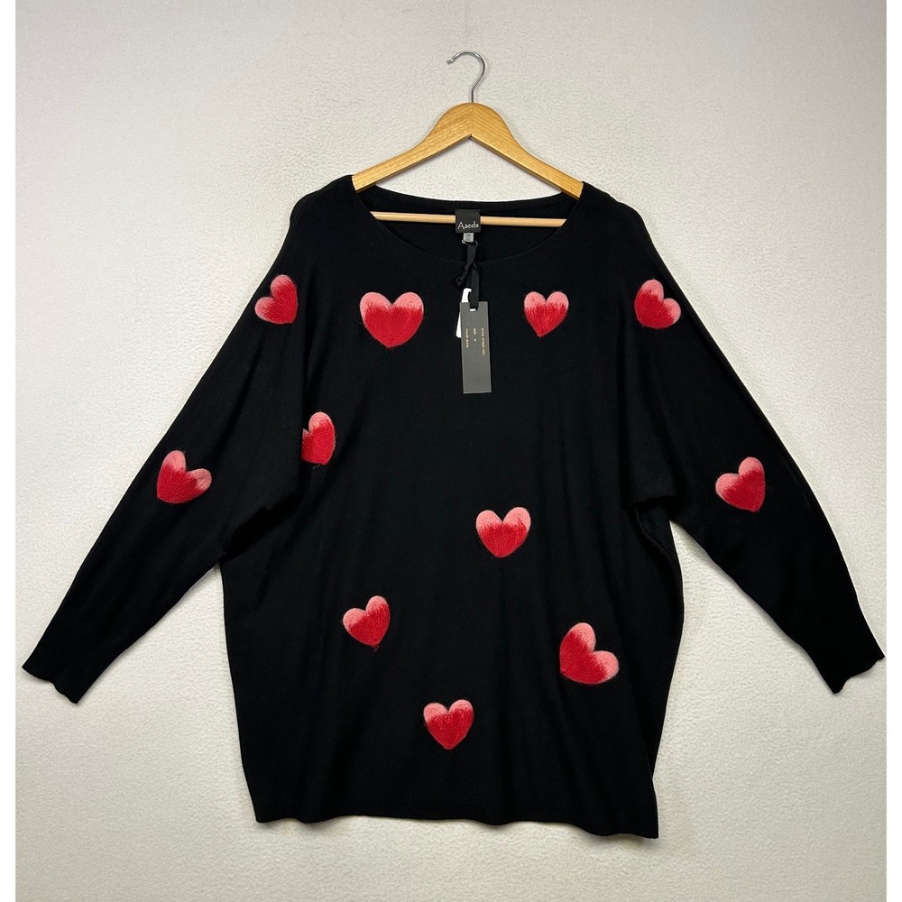 Valentine Coquette Aaeda Women 3X Black Heart Intarsia Oversized Knit Sweater